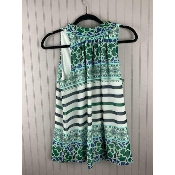Eva Mendes Size M Womens Top Sleeveless V Neck Bow Tie Front Green Multi… - Picture 3 of 3